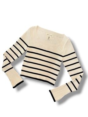 Happily Grey Striped Cream Ribbed Top Size M